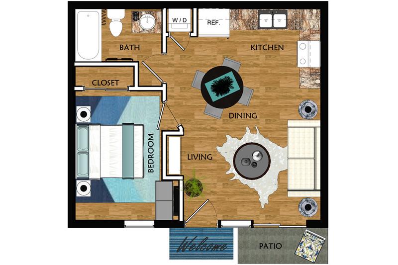 2D | The Avondale contains 1 bedroom and 1 bathroom in 413 square feet of living space.