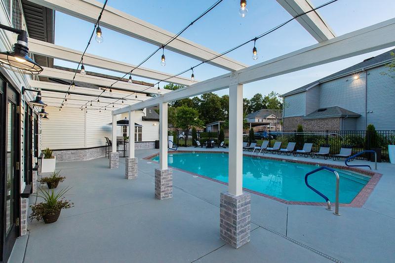 Bistro Lighting | Enjoy bistro lighting by the pool after dusk.