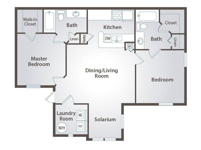 2D | The Hampshire contains 2 bedrooms and 2 bathrooms in 975 square feet of living space.