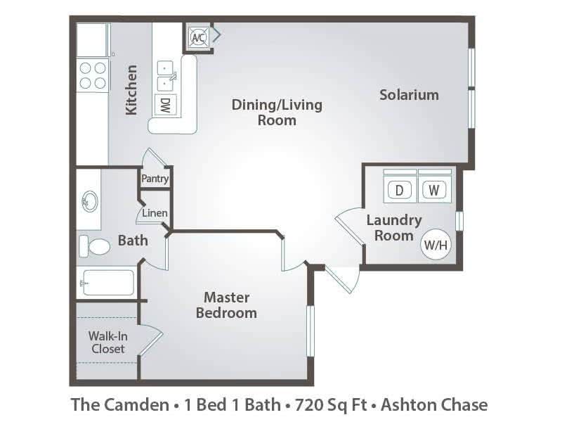 2D | The Camden contains 1 bedroom and 1 bathroom in 720 square feet of living space.