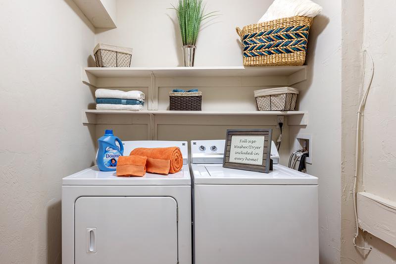 Laundry Room | Every two-bedroom apartment home includes an oversized laundry room and storage area, with full-size washers and dryers INCLUDED!