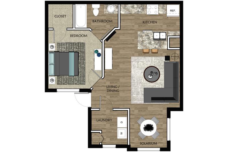2D | The Inlet contains 1 bedroom and 1 bathroom in 709 square feet of living space.