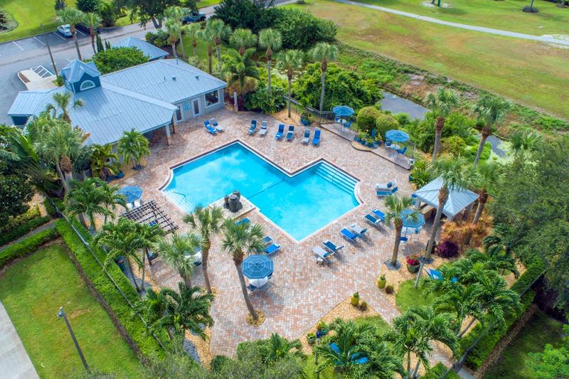 Aerial View of Pool | See a birds eye view of our beautiful pool area.