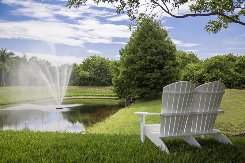 Fountain | Relax and take in beautiful pond views while watching our fountain.