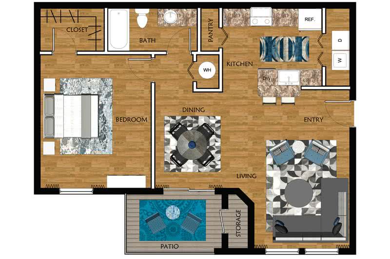 2D | Laurel Oak contains 1 bedroom and 1 bathroom in 808 square feet of living space.