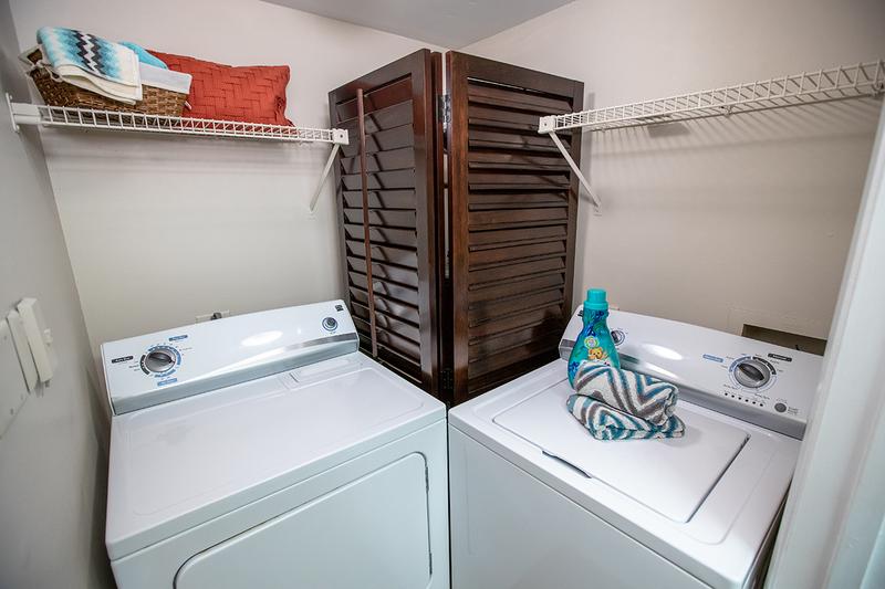 Laundry Room | Full size washer and dryer appliances in every home.