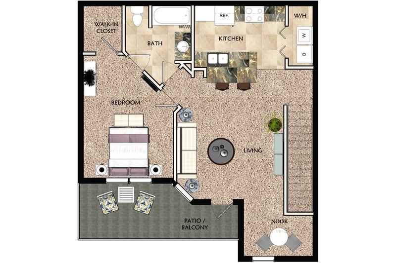 2D | The Sicilian contains 1 bedroom and 1 bathroom in 1107 square feet of living space.