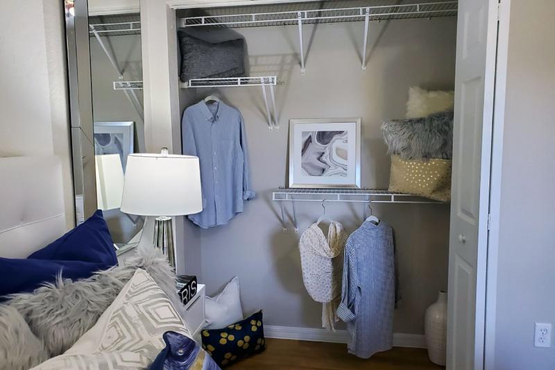 Closet | Spacious closets with built-in shelving will help you to stay organized.