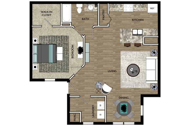 2D | The Cove contains 1 bedroom and 1 bathroom in 709 square feet of living space.