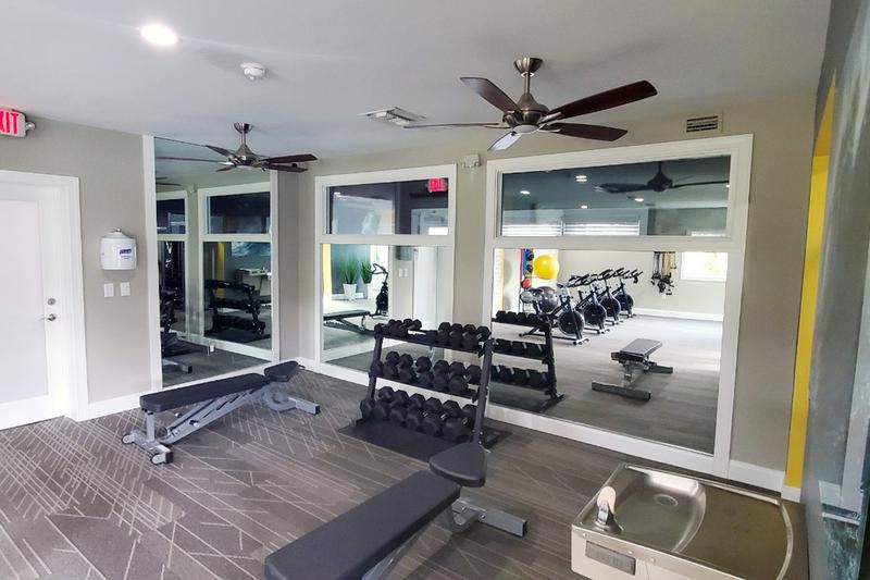 Free Weights | Our fitness center is complete with plenty of free weights.