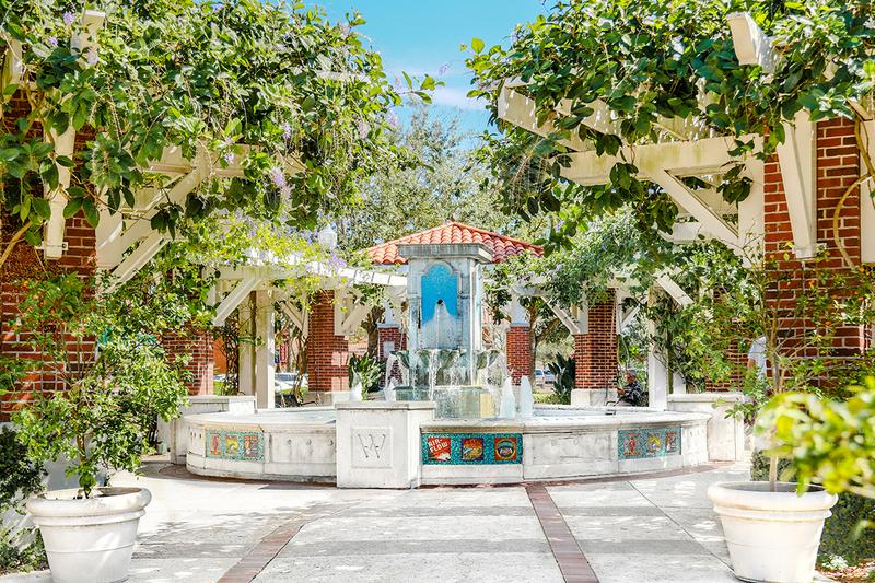 Citrus Fountain | The fountain is part of the Cenntenial plaza, in the historic downtown area of the City of Winter Garden. The fountain is one of the features on the West Orange Trail that is over 100 miles long. The fountain mosaics refer to six local companies in the citrus growing area of Winter Garden, Florida, USA