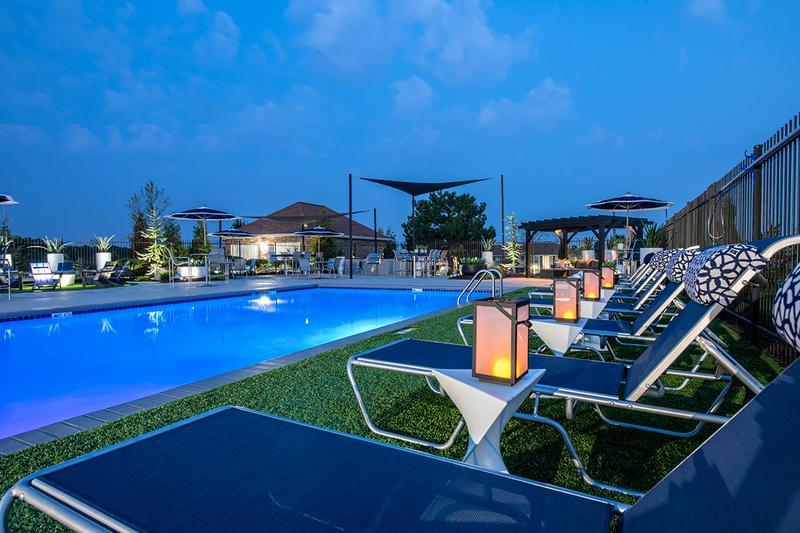 Pool at Night | Enjoy the tranquil setting of our pool at night.