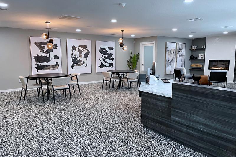 Newly Renovated Office | Have a cup of complimentary coffee and relax by the fire place in our newly renovated leasing office.