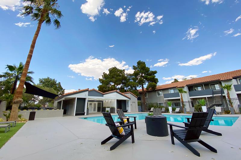 Poolside Fire Pit | Warm up by our poolside fire pit.