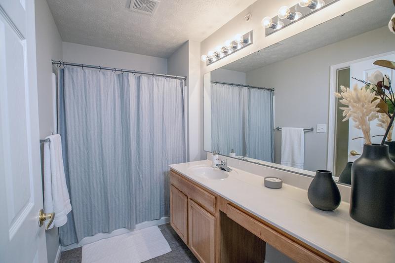 Master Bathroom | Master bathrooms featuring wood-style flooring and large mirrors.