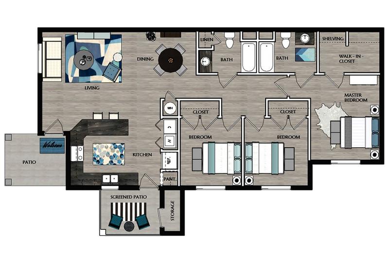 2D | The Cobalt contains 3 bedrooms and 2 bathrooms in 1440 square feet of living space.