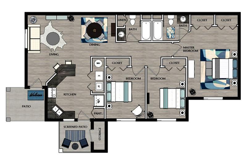 2D | The Zinc contains 3 bedrooms and 2 bathrooms in 1519 square feet of living space.