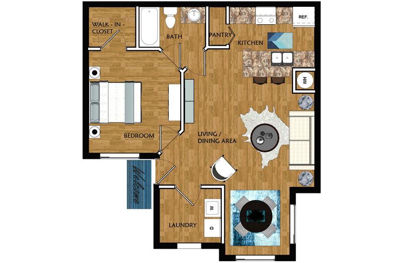 2D | The Murray contains 1 bedroom and 1 bathroom in 698 square feet of living space.