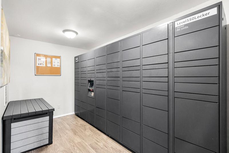 Amazon HUB Package Lockers | Your packages will be safe and sound in our new Amazon HUB package lockers. All packages will be delivered this hub. Residents will have their own code to retrieve their packages safely & securely.