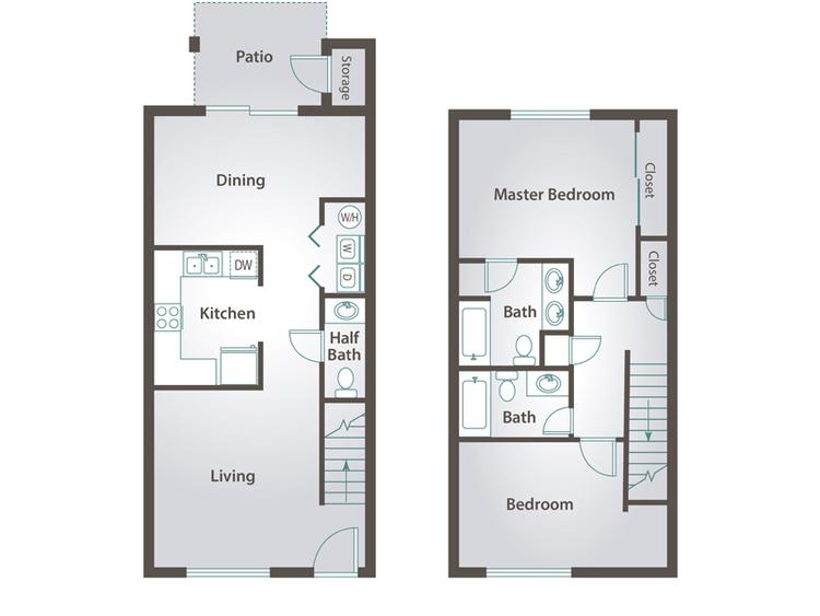 2D | The Cactus contains 2 bedrooms and 2.5 bathrooms in 1119 square feet of living space.