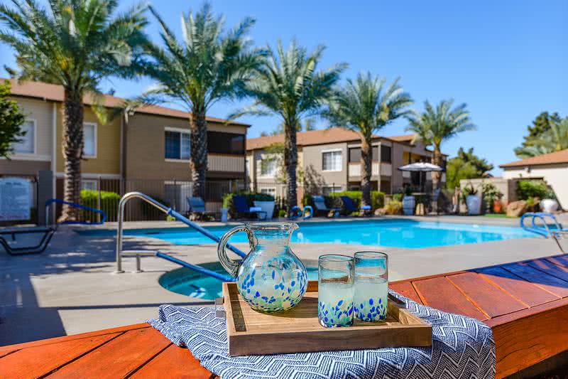 Resort-Style Pool | Take a dip in our sparkling pool and escape the Arizona heat. We are excited to offer in-person tours while following social distancing and we encourage all visitors to wear a face covering.