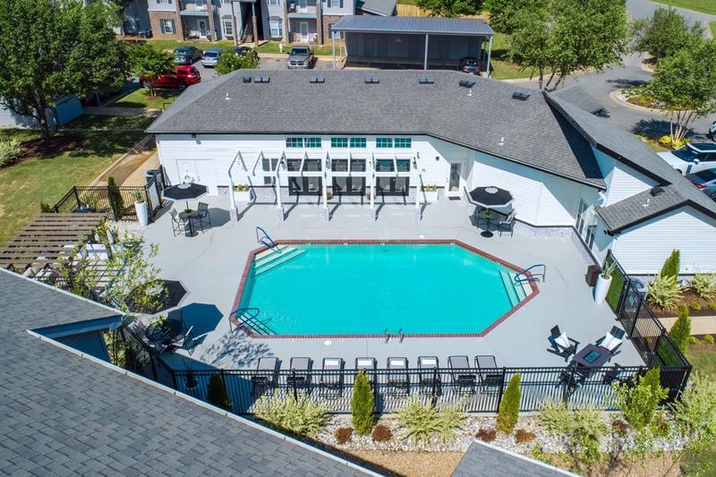 Aerial View of Pool | A bird's eye view of our pool and sundeck.
