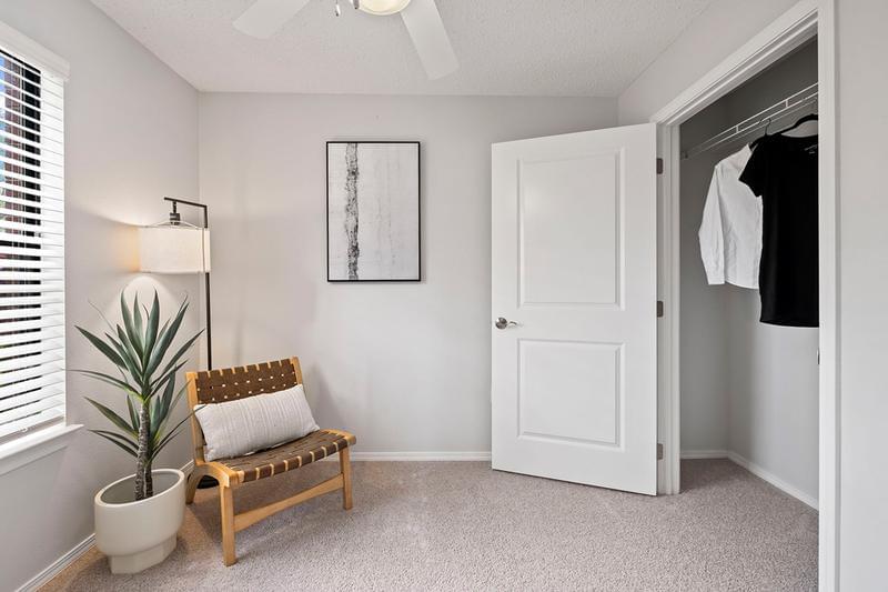 Bedroom with Large Closet | Bedrooms featuring plush carpeting, multi-speed ceiling fans and spacious closet space.
