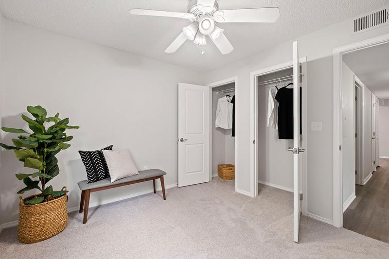 Bedroom | Bedrooms featuring plush carpeting, multi-speed ceiling fans and spacious closet space.