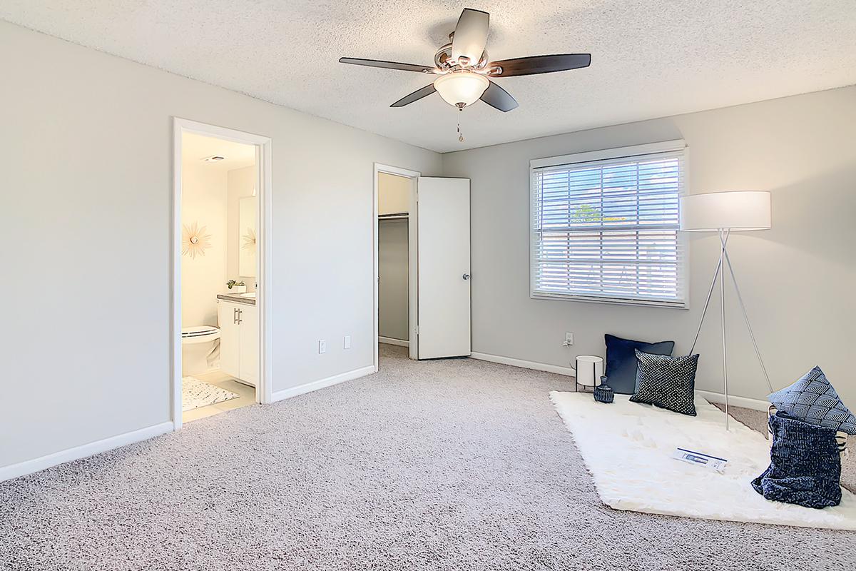 Master bedroom featuring a large walk-in closet with custom built-in storage.