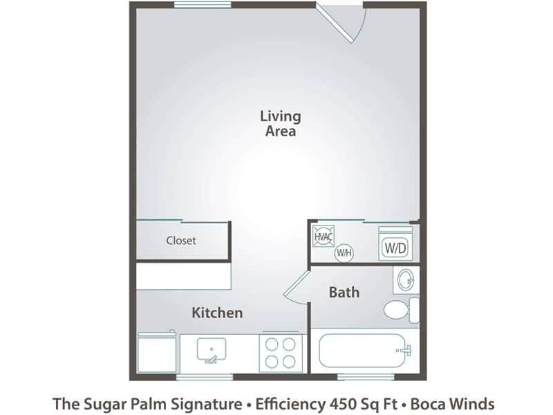 2D | The Sugar Palm is a studio with 450 square feet of living space.
