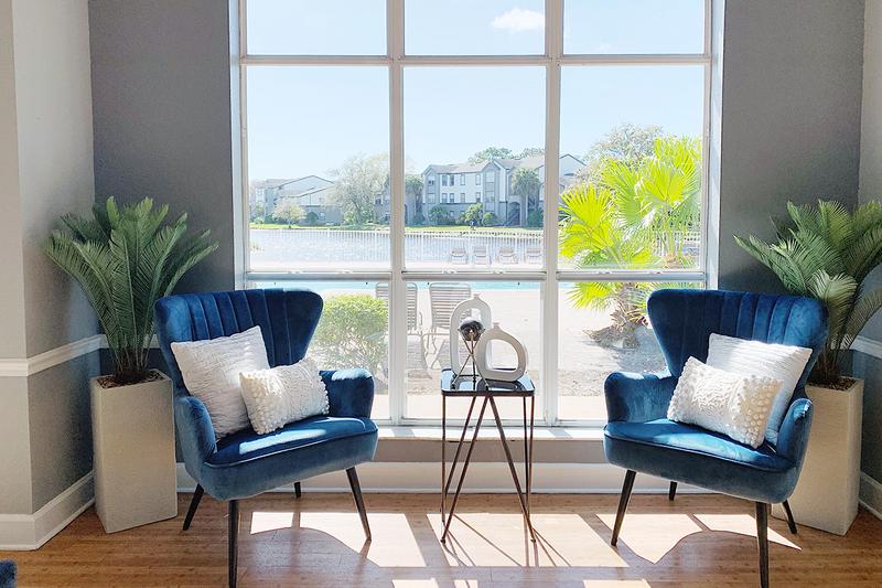 Beautiful Views | Have a seat overlooking the lake in the leasing office.