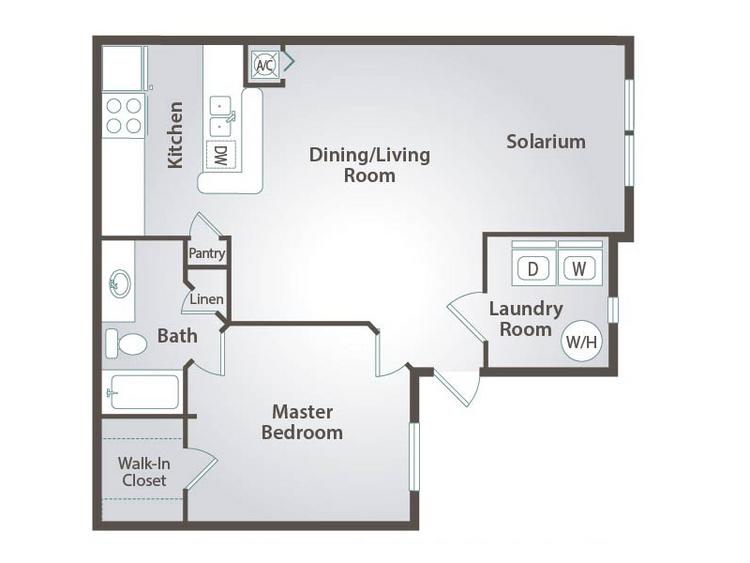 2D | The Camden contains 1 bedroom and 1 bathroom in 720 square feet of living space.