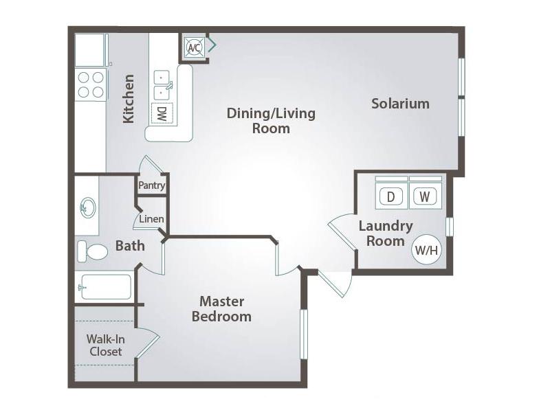 2D | The Camden contains 1 bedroom and 1 bathroom in 720 square feet of living space.