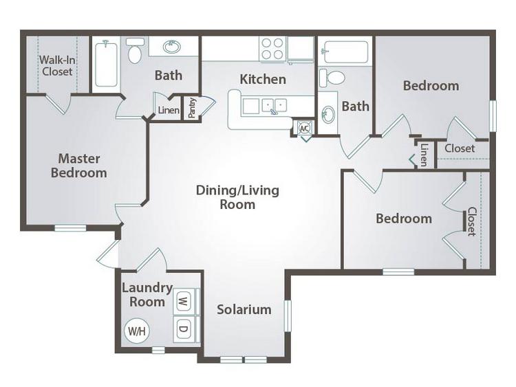 2D | The Madison contains 3 bedrooms and 2 bathrooms in 1120 square feet of living space.