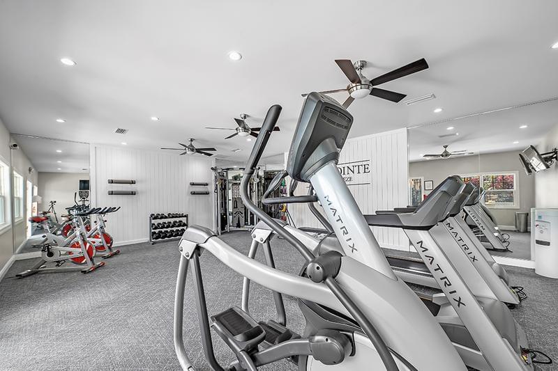 Cardio Equipment | Our fitness center is equipped with plenty of cardio equipment including treadmills, an elliptical, and spinning bikes.