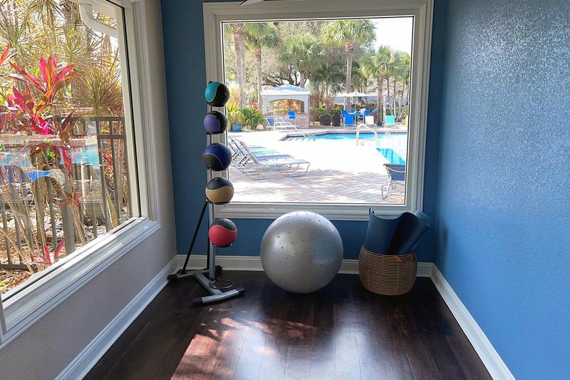 Yoga Area | Our fitness center also features a yoga area overlooking the pool.