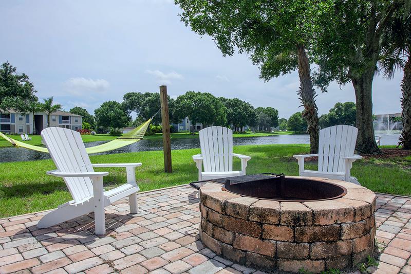 Fire Pit | Warm up while enjoying beautiful lake views at our community island fire pit.