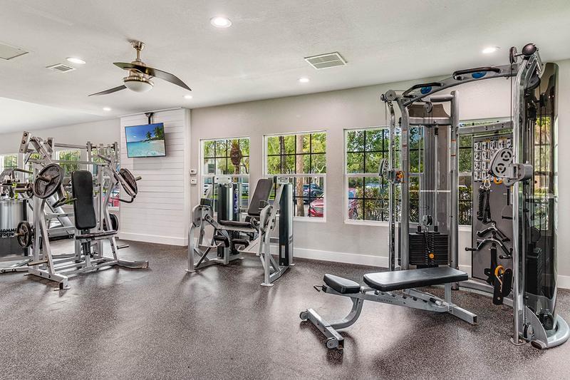 Weight Training Equipment | Our fitness center also features plenty of weight training equipment.