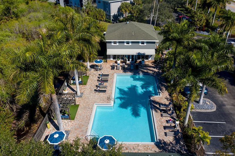 Aerial View of Pool | An aerial view of our resort-style pool and expansive sundeck.