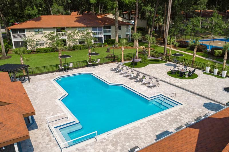 Aerial View of Pool | An aerial view of our resort-style pool and expansive sundeck.