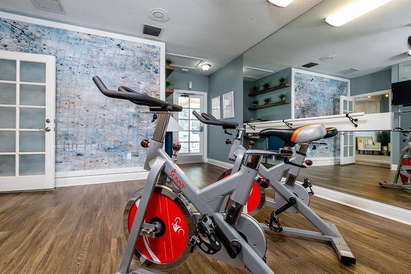 Spin and Yoga Studio | Our Spin and Yoga Studio at Carrington Lane Apartments provides the ultimate sanctuary for residents to work out, unwind, and nourish their well-being.
