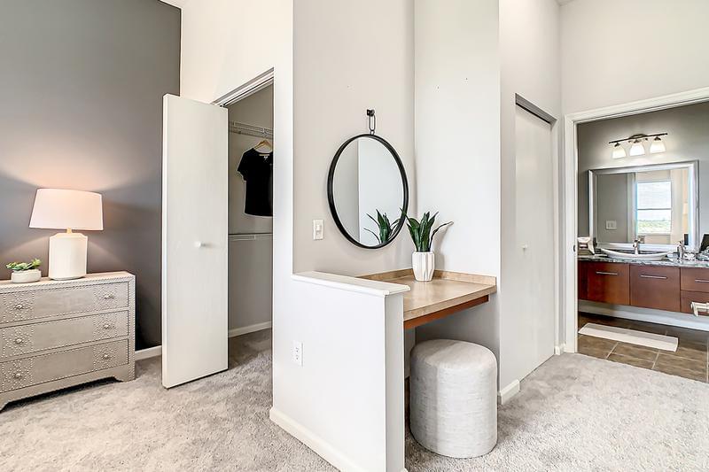 Built-In Vanity | Extra vanity in hallway leading to bathroom.