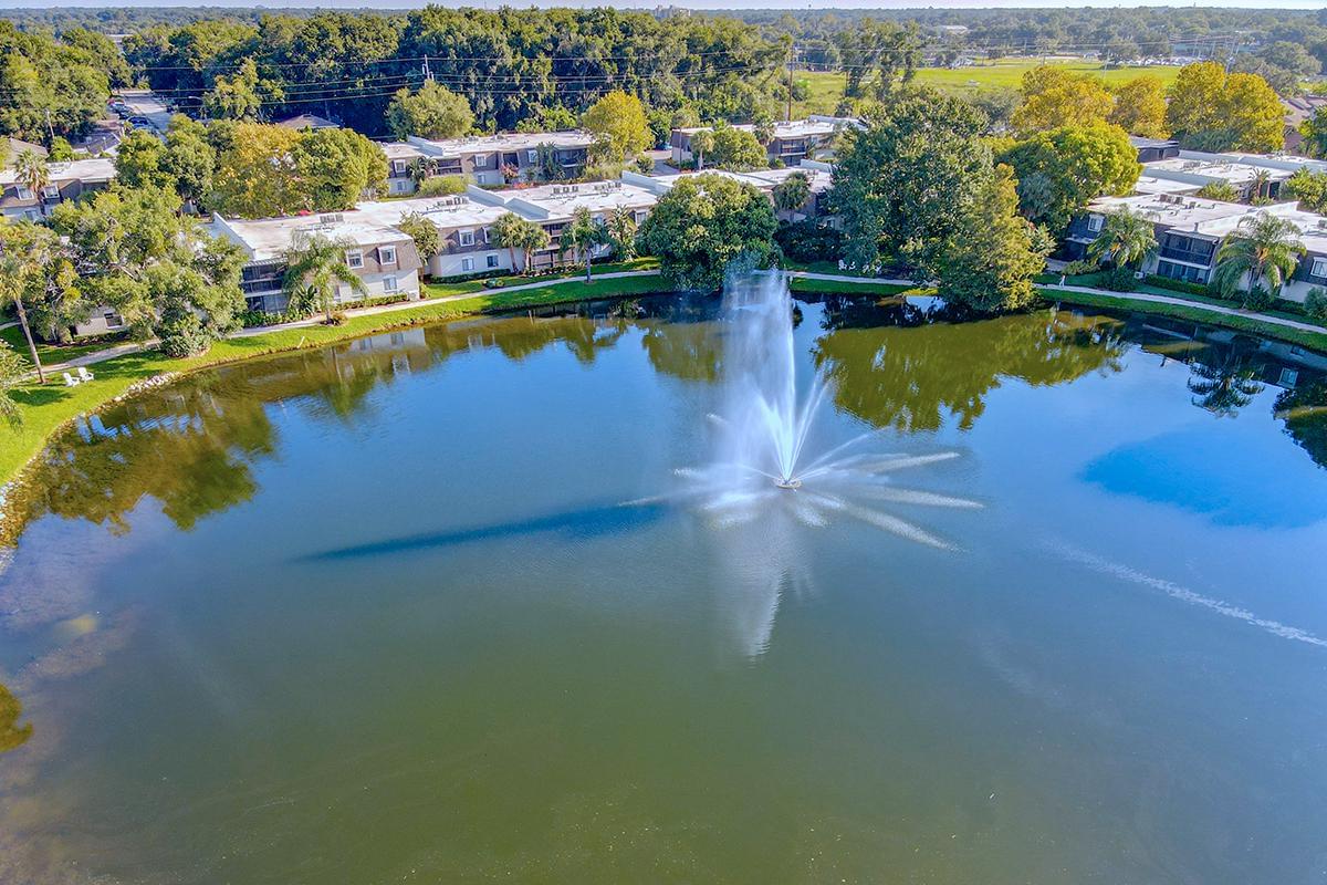 Enjoy beautiful views of the lake and fountain.