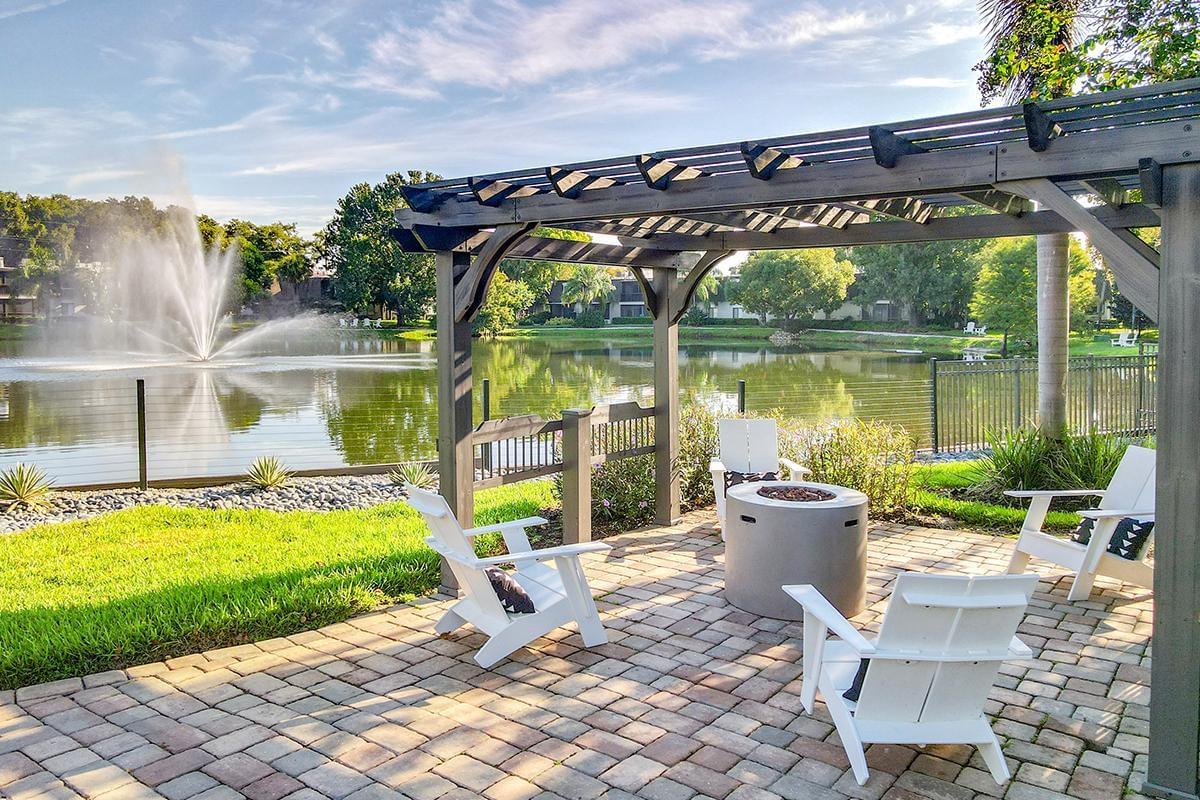 Warm up by our lake side firepit.