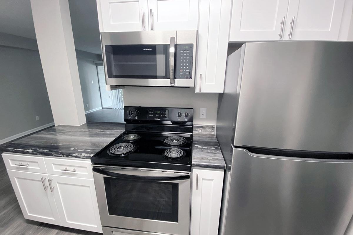 Upgraded kitchens also feature stainless steel appliances.