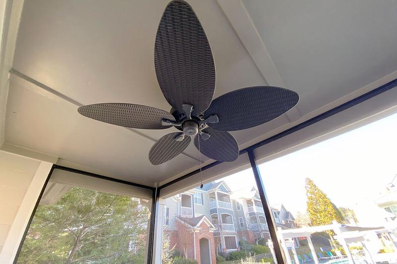 Patio Fan | Your private screened-in patio features a patio fan for those warm Georgia summer days!