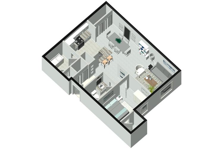 3D | Our Port floor plan offers a cozy yet spacious retreat that covers all of your living needs. This gorgeous home comes with a fully-equipped kitchen, a separate laundry room featuring a  full size washer dryer, and a spacious walk-in closet. You will instantly fall in love with the space!