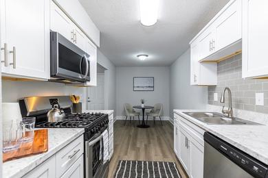 Signature Kitchen - Limited Availability!  | At MAV at North Macon, we have limited availability of our signature floorplans! Renovated kitchens feature Carrara counter tops, white shaker cabinets, and stainless-steel appliances!
