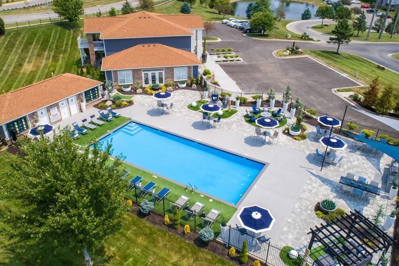 Aerial View of Pool | A birdseye view of our resort-style pool and expansive sundeck.
