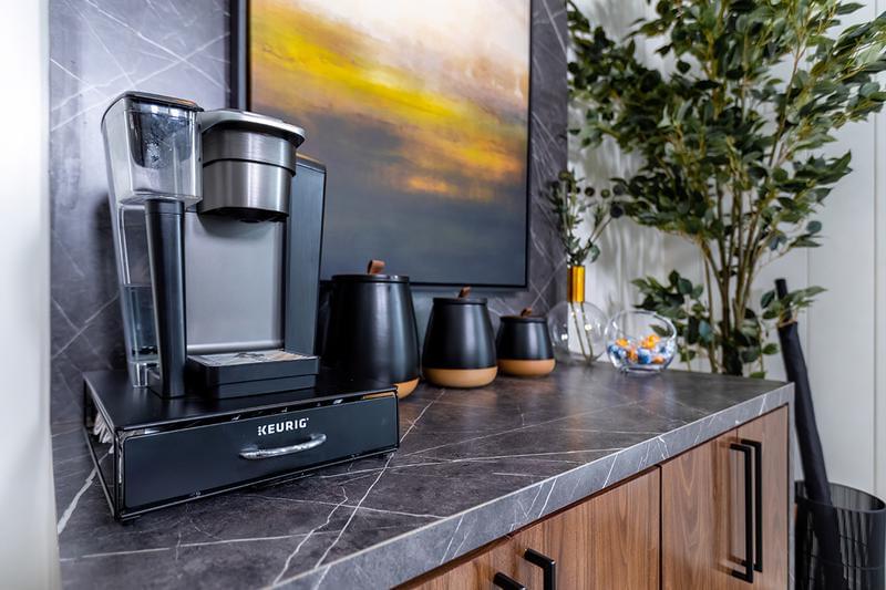 Complimentary Coffee Bar | Enjoy a cup of complimentary coffee at our coffee bar located within the leasing office.